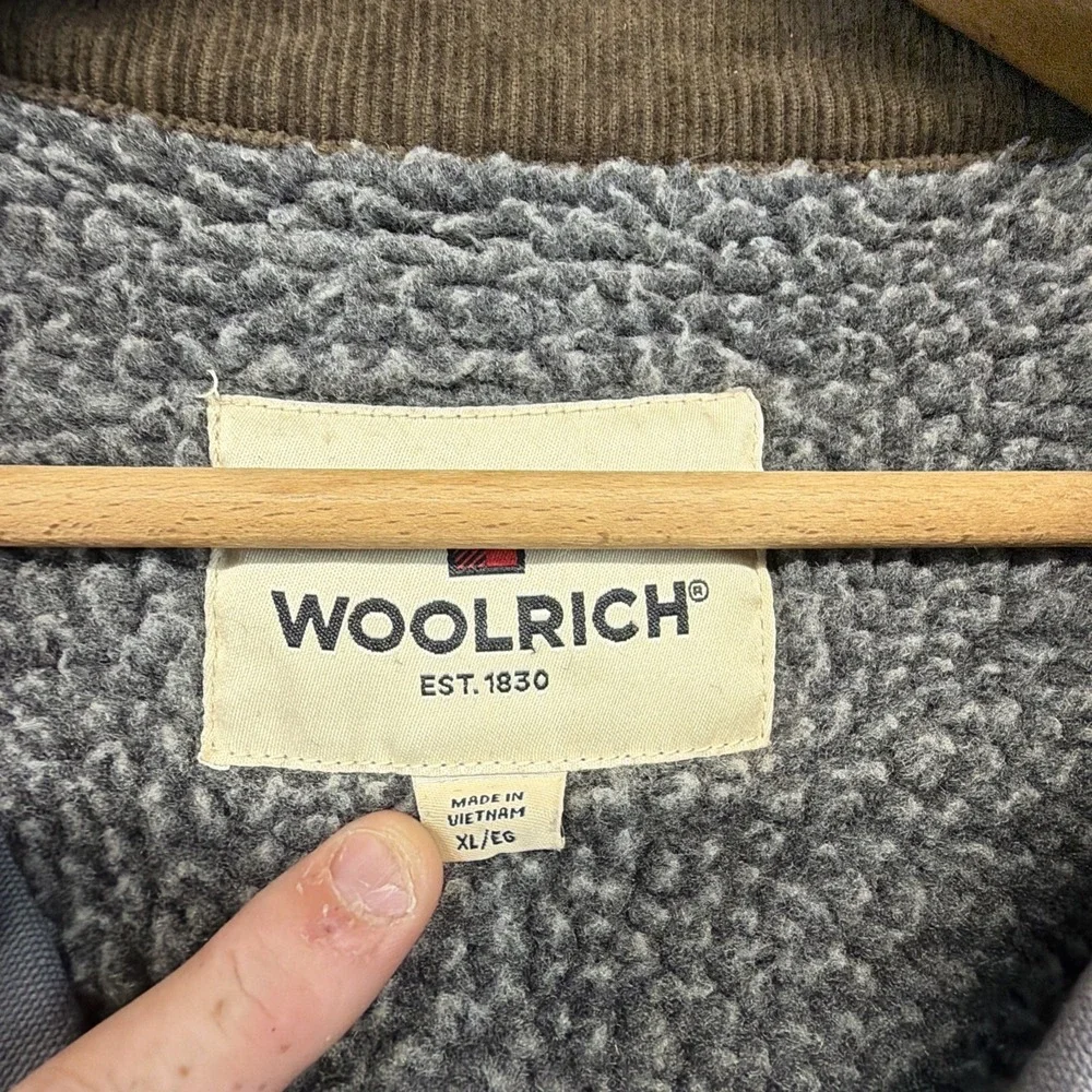 Woolrich Jacket Mens XL Gray Sherpa Lined Cotton Coat Corduroy Collar